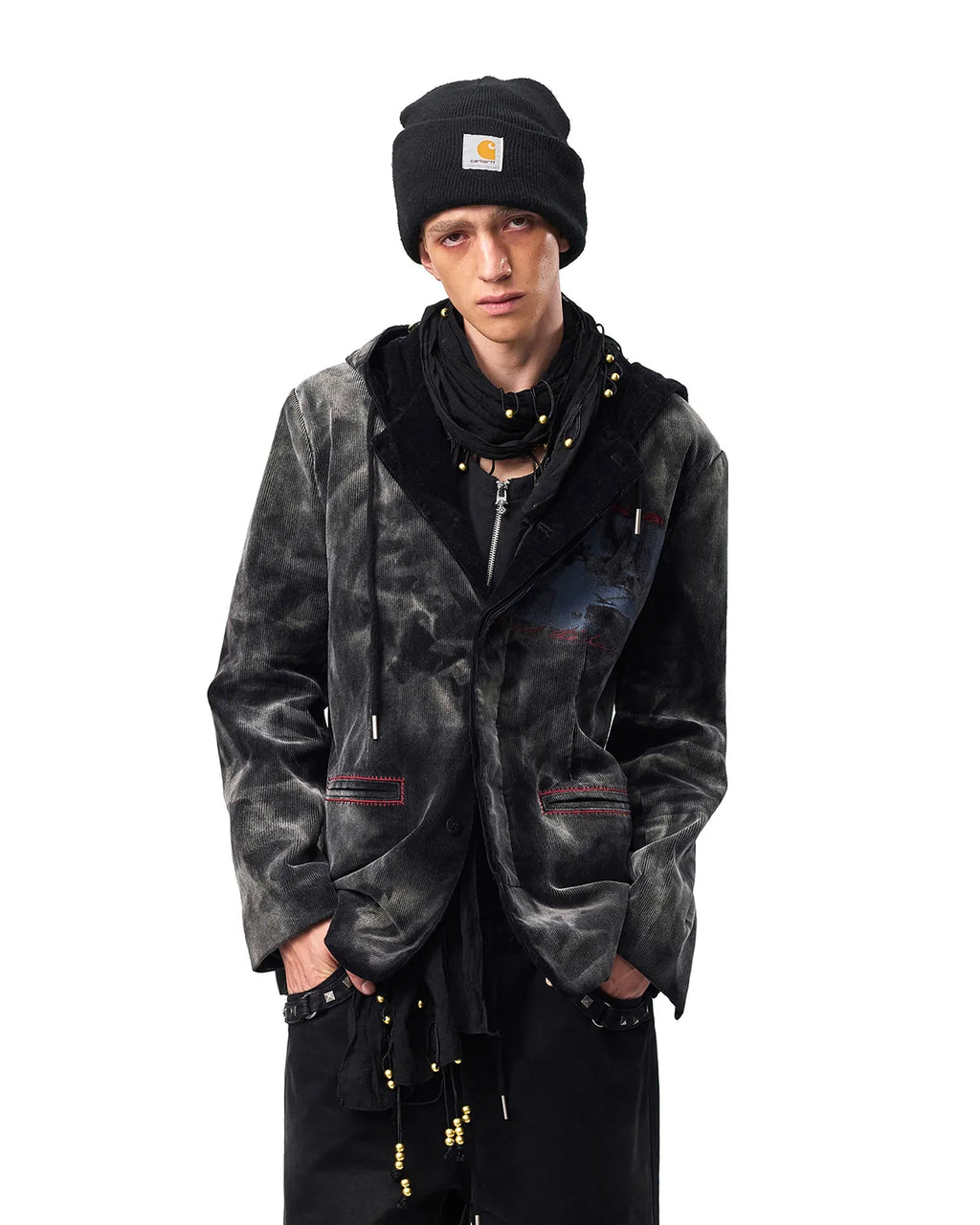 EMO Washed Corduroy Hooded Jacket Black