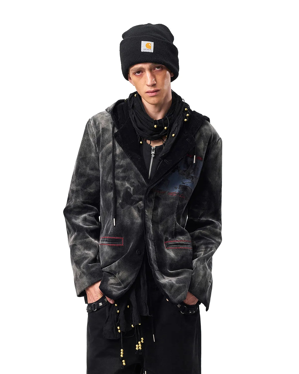 EMO Washed Corduroy Hooded Jacket Black