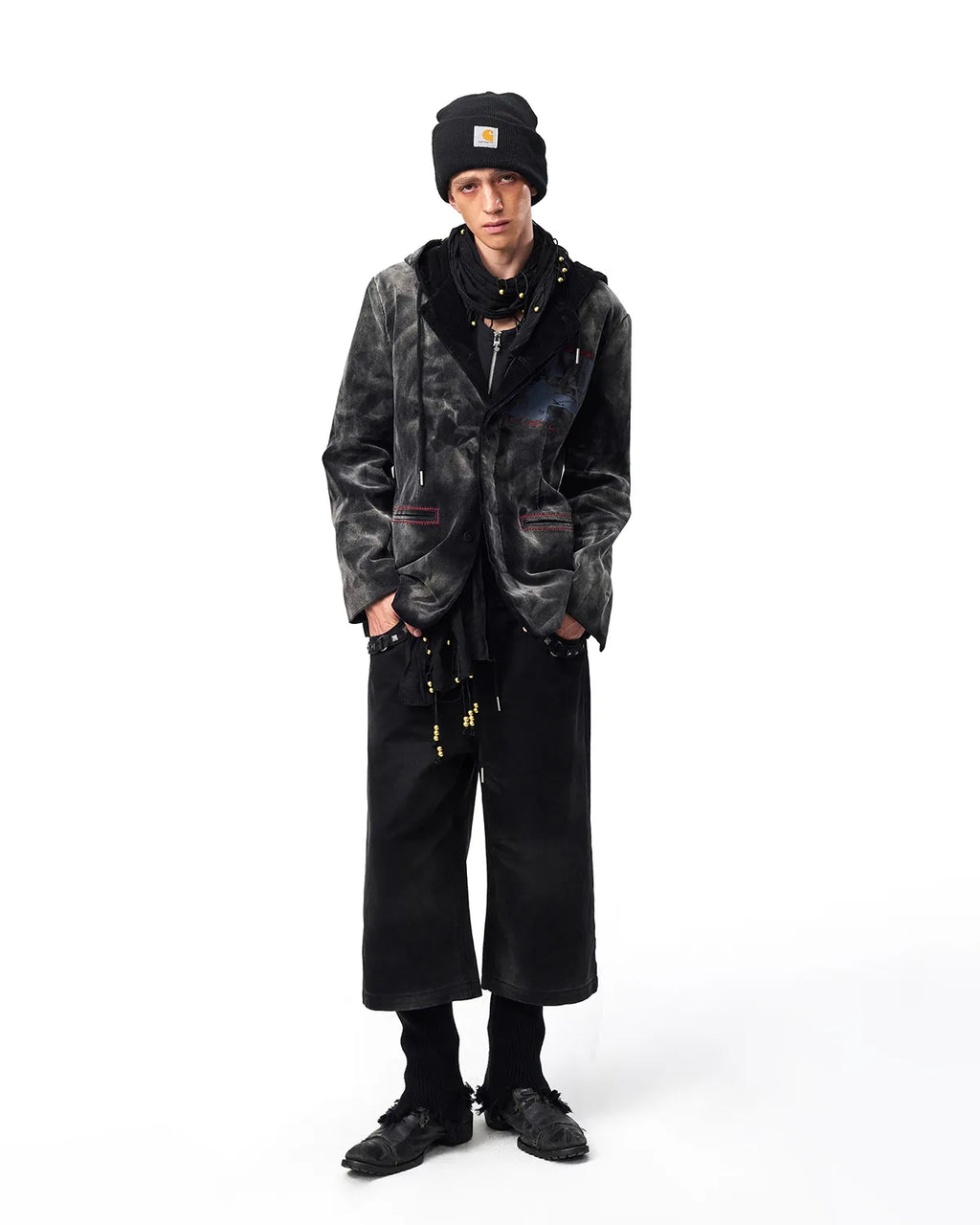 EMO Washed Corduroy Hooded Jacket Black