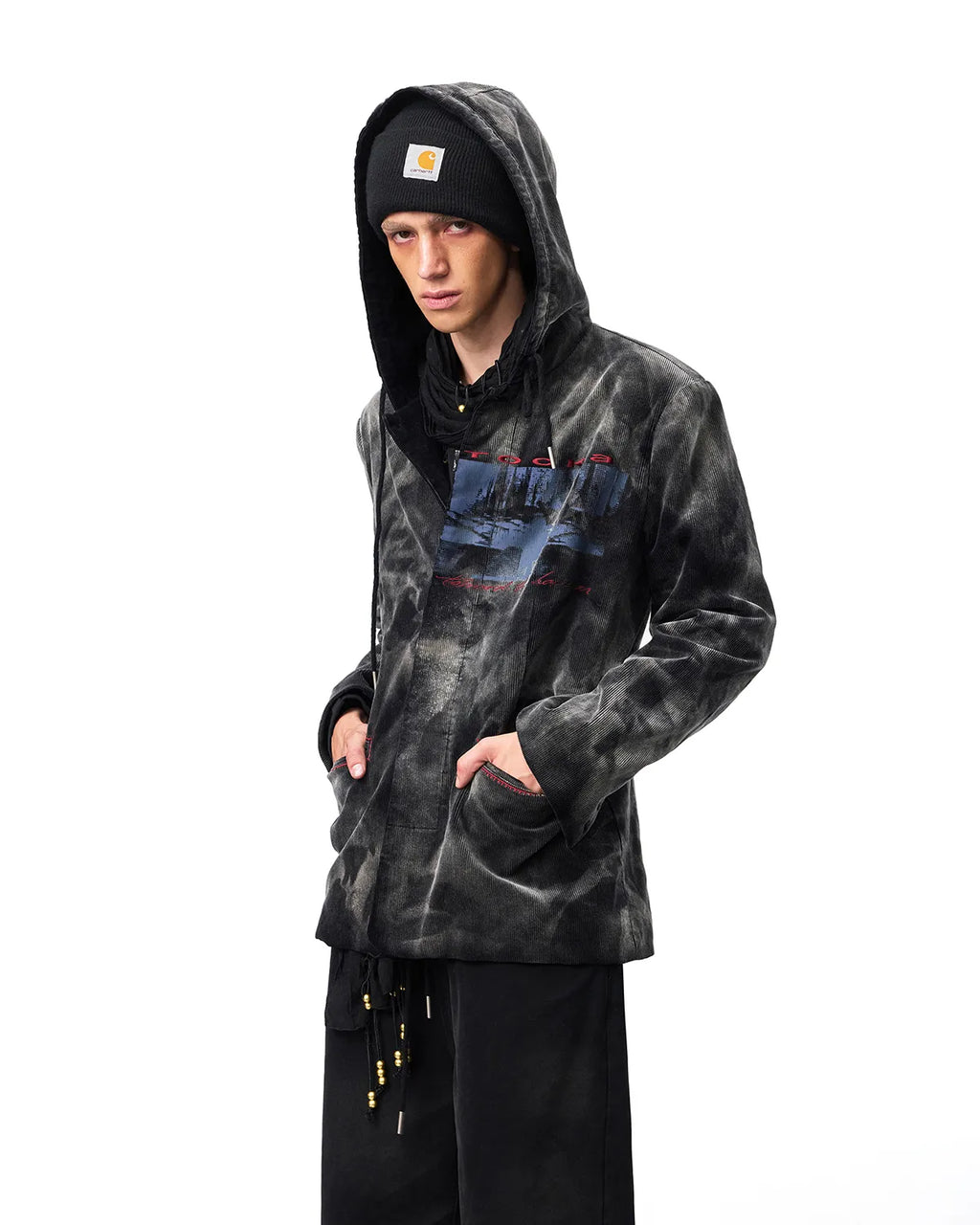 EMO Washed Corduroy Hooded Jacket Black