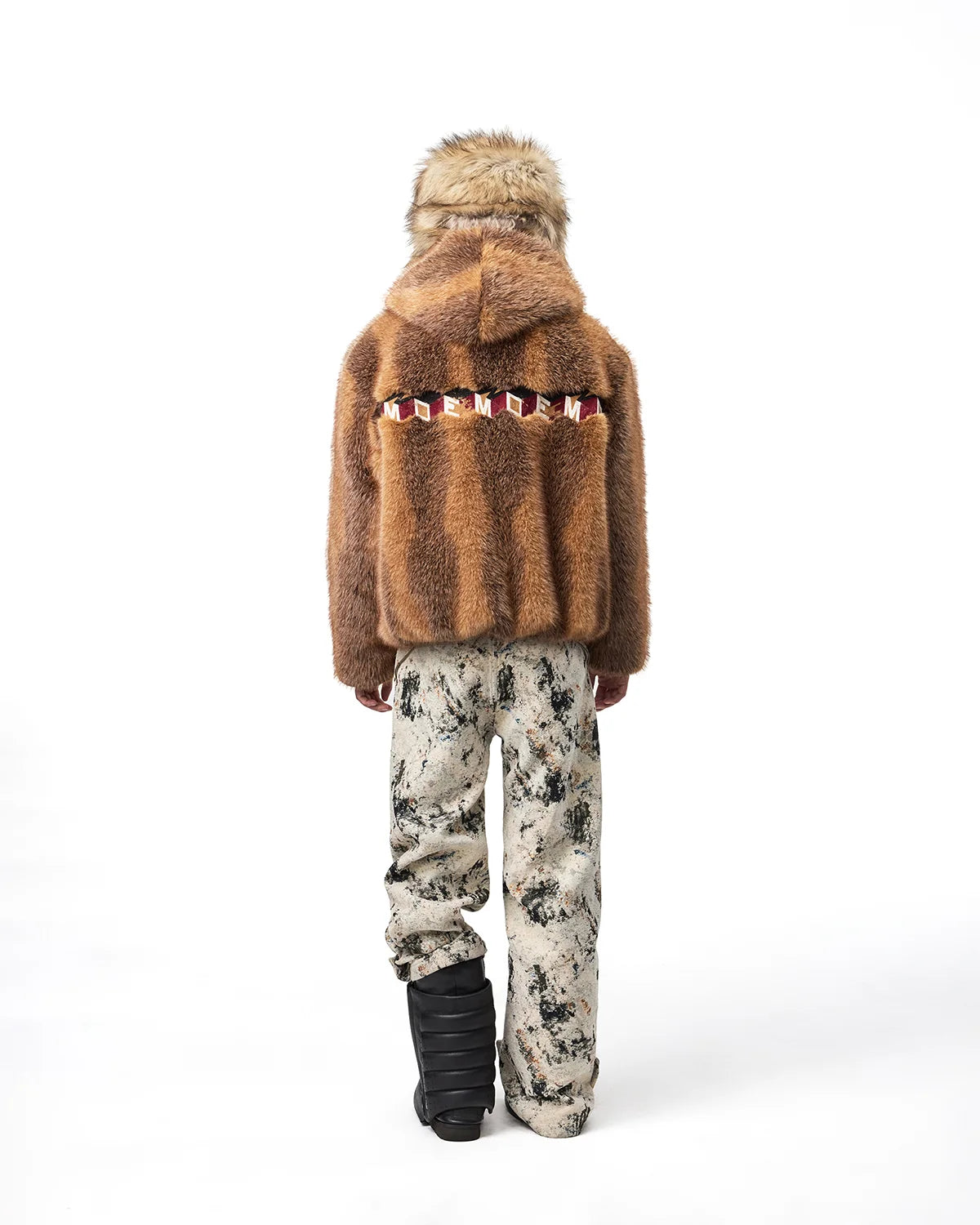 EMO Stand-Collar Hooded Faux-Fur Jacket Fit On Model