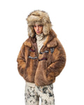 EMO Stand-Collar Hooded Faux-Fur Jacket Front View