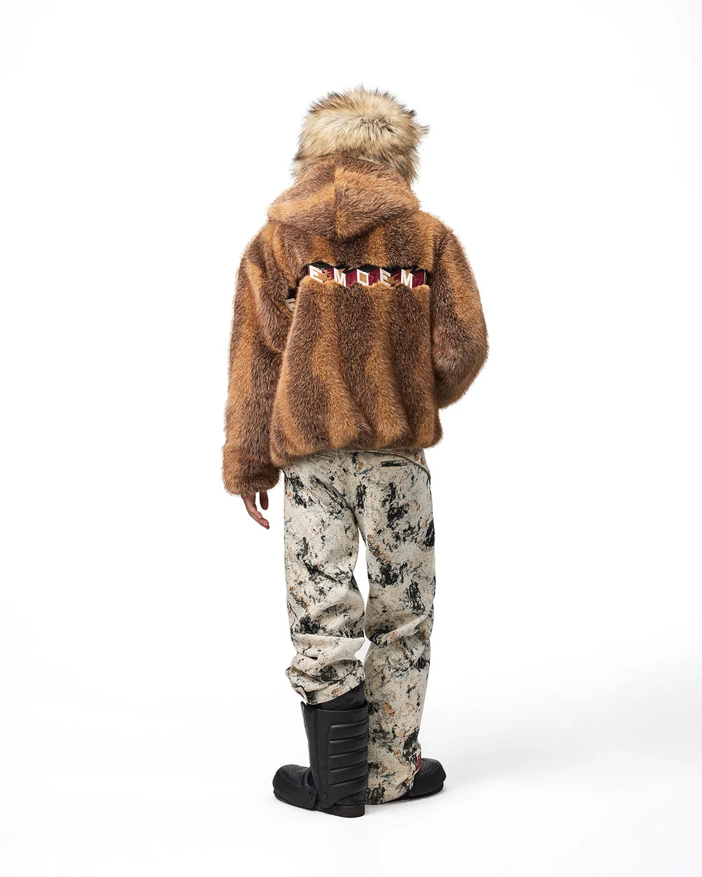 EMO Stand-Collar Hooded Faux-Fur Jacket Fit On Model