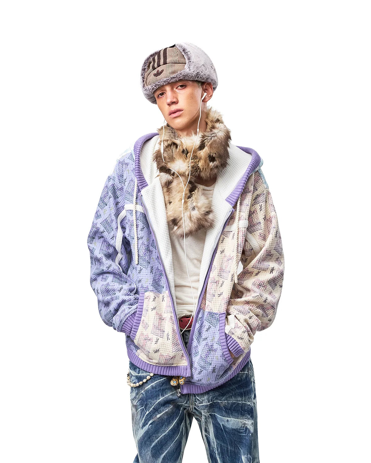 EMO Color-Blocked Waffle Hooded Sweatshirt