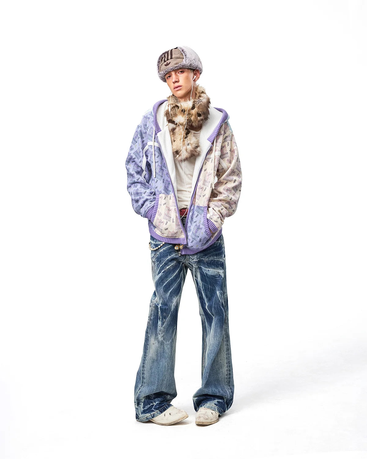 EMO Color-Blocked Waffle Hooded Sweatshirt