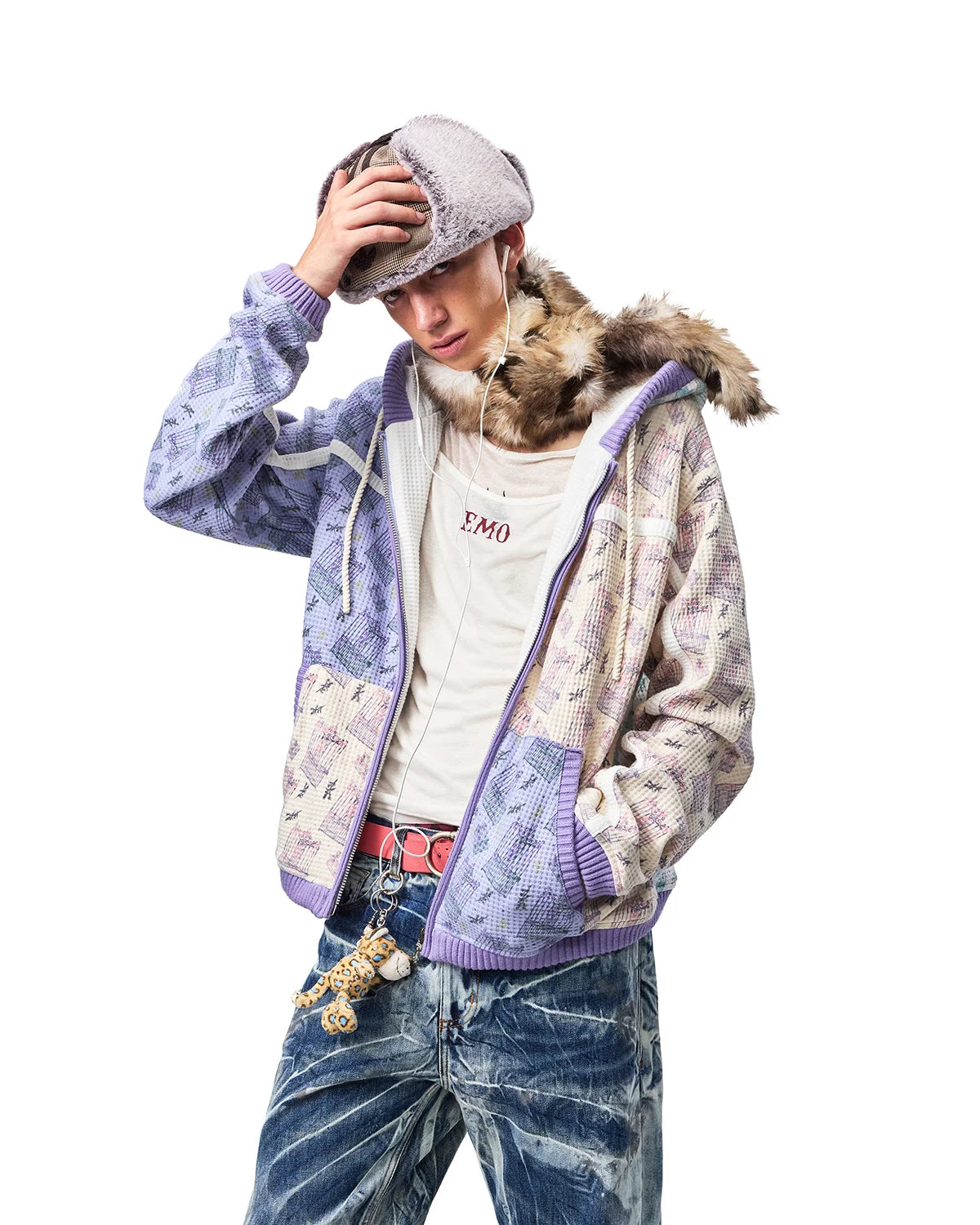 EMO Color-Blocked Waffle Hooded Sweatshirt