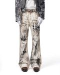 EMO Leather-Appliqué Embroidered Flare Jeans Front View