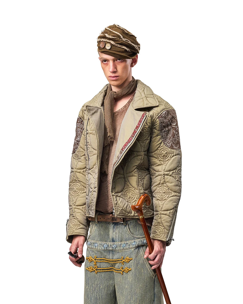 EMO Two-Tone Quilted Embroidered Moto Jacket