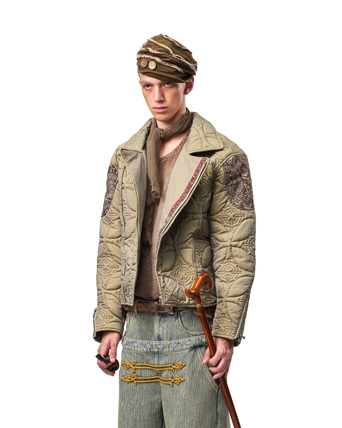 EMO Two-Tone Quilted Embroidered Moto Jacket
