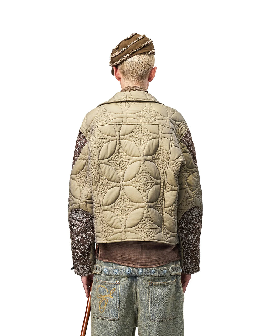 EMO Two-Tone Quilted Embroidered Moto Jacket