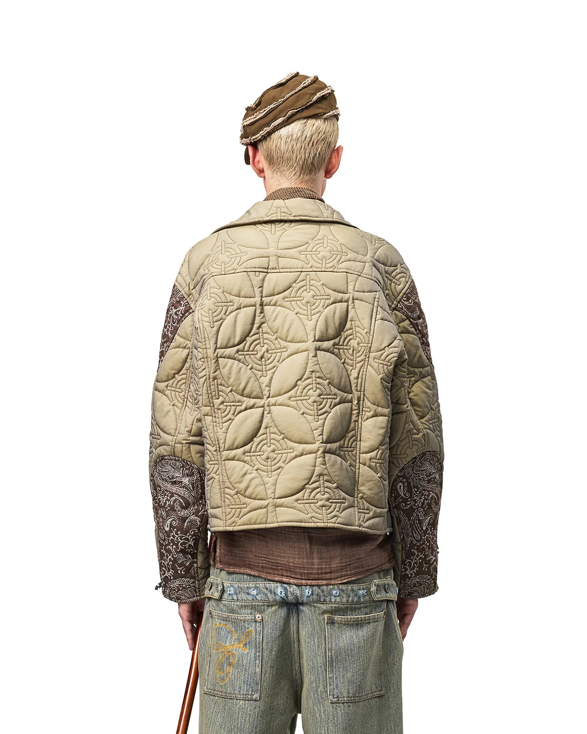 EMO Two-Tone Quilted Embroidered Moto Jacket