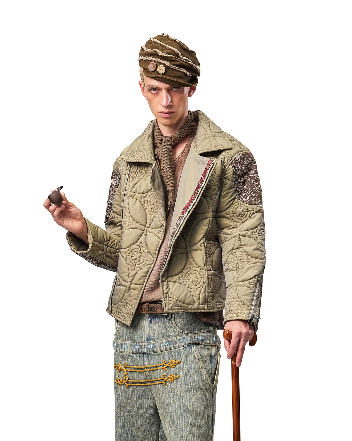 EMO Two-Tone Quilted Embroidered Moto Jacket