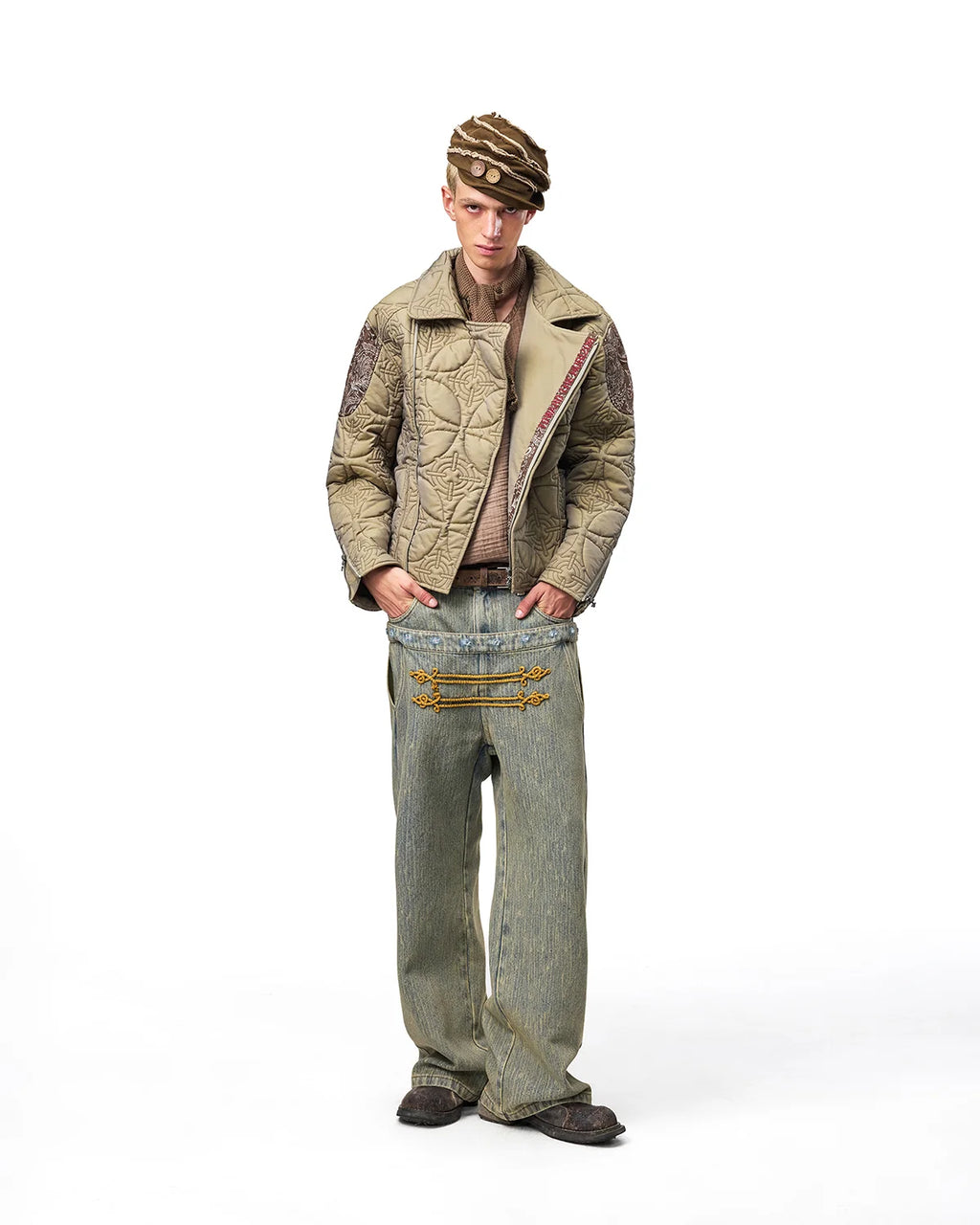 EMO Two-Tone Quilted Embroidered Moto Jacket