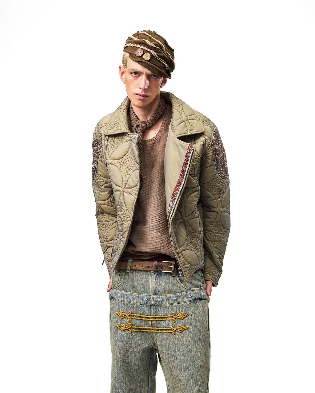 EMO Two-Tone Quilted Embroidered Moto Jacket