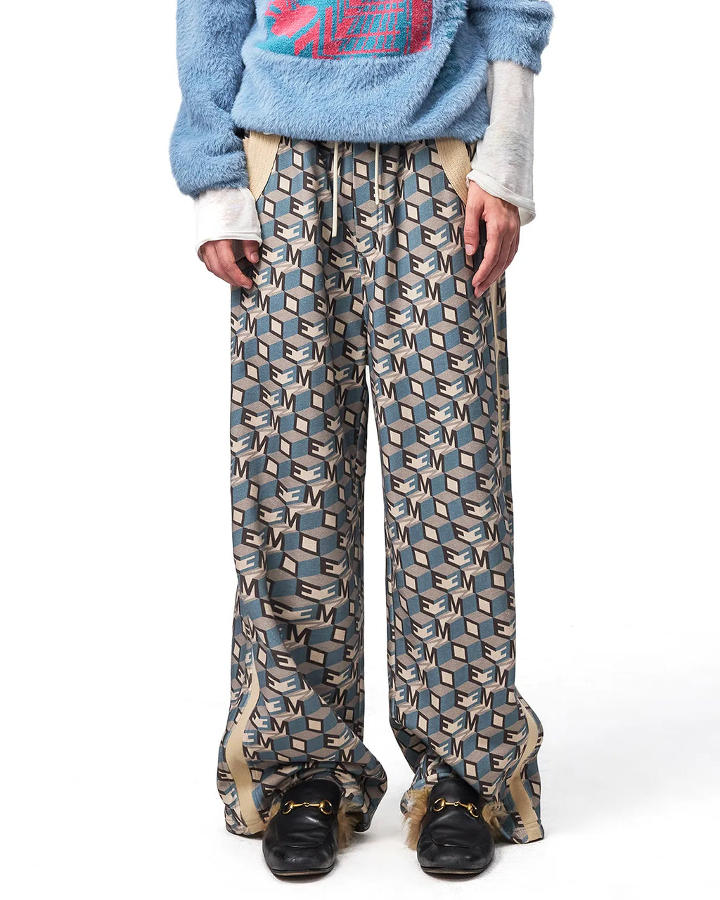 EMO Logo Print Wide-Leg Sweatpants Blue