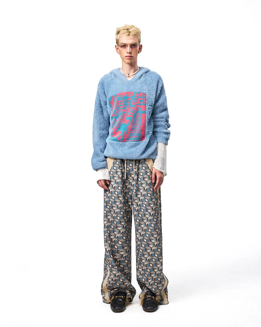 EMO Logo Print Wide-Leg Sweatpants Blue