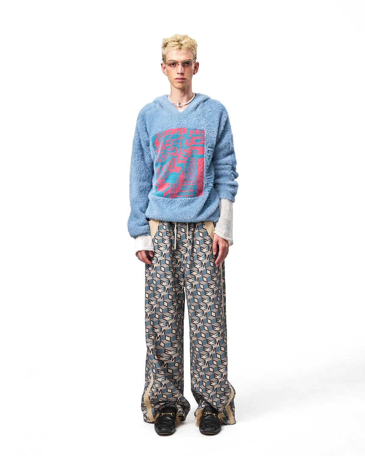 EMO Logo Print Wide-Leg Sweatpants Blue