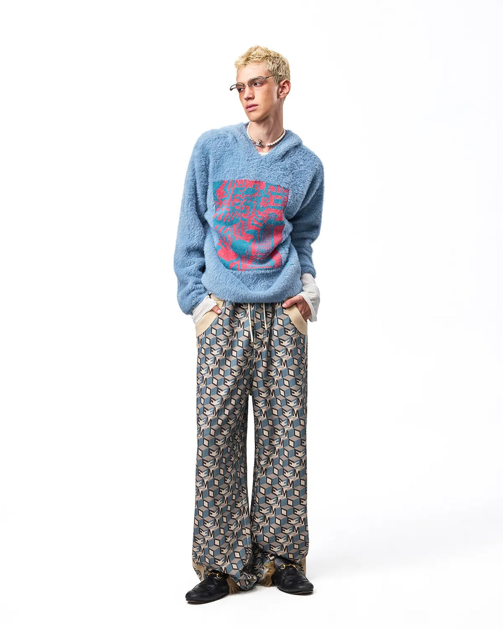 EMO Logo Print Wide-Leg Sweatpants Blue