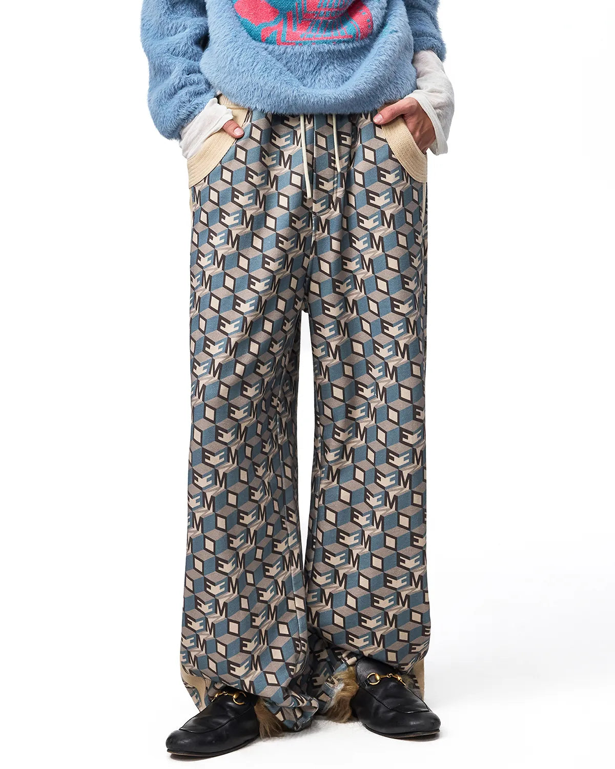 EMO Logo Print Wide-Leg Sweatpants Blue