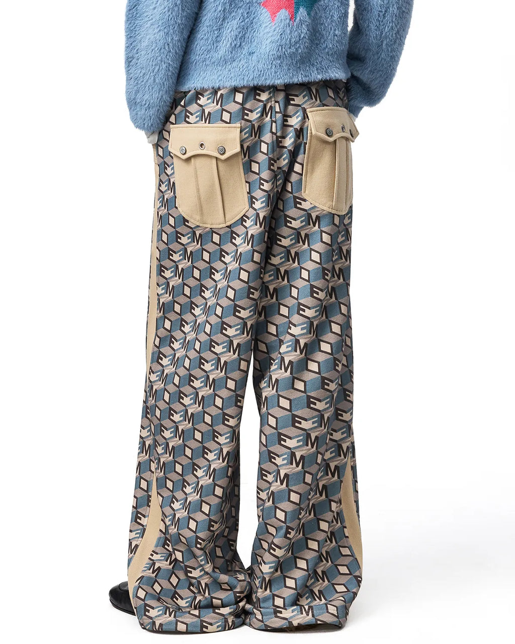 EMO Logo Print Wide-Leg Sweatpants Blue