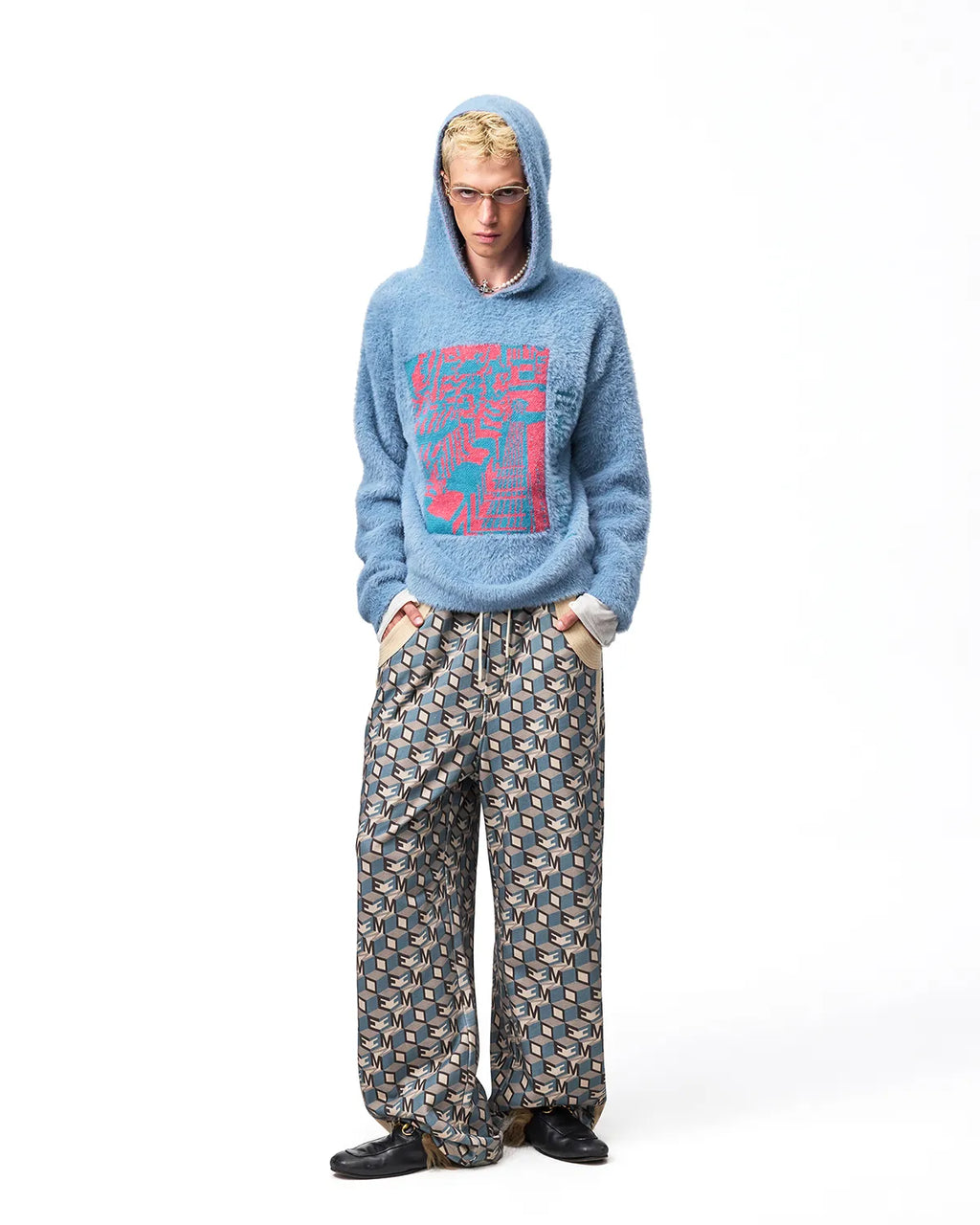 EMO Logo Print Wide-Leg Sweatpants Blue
