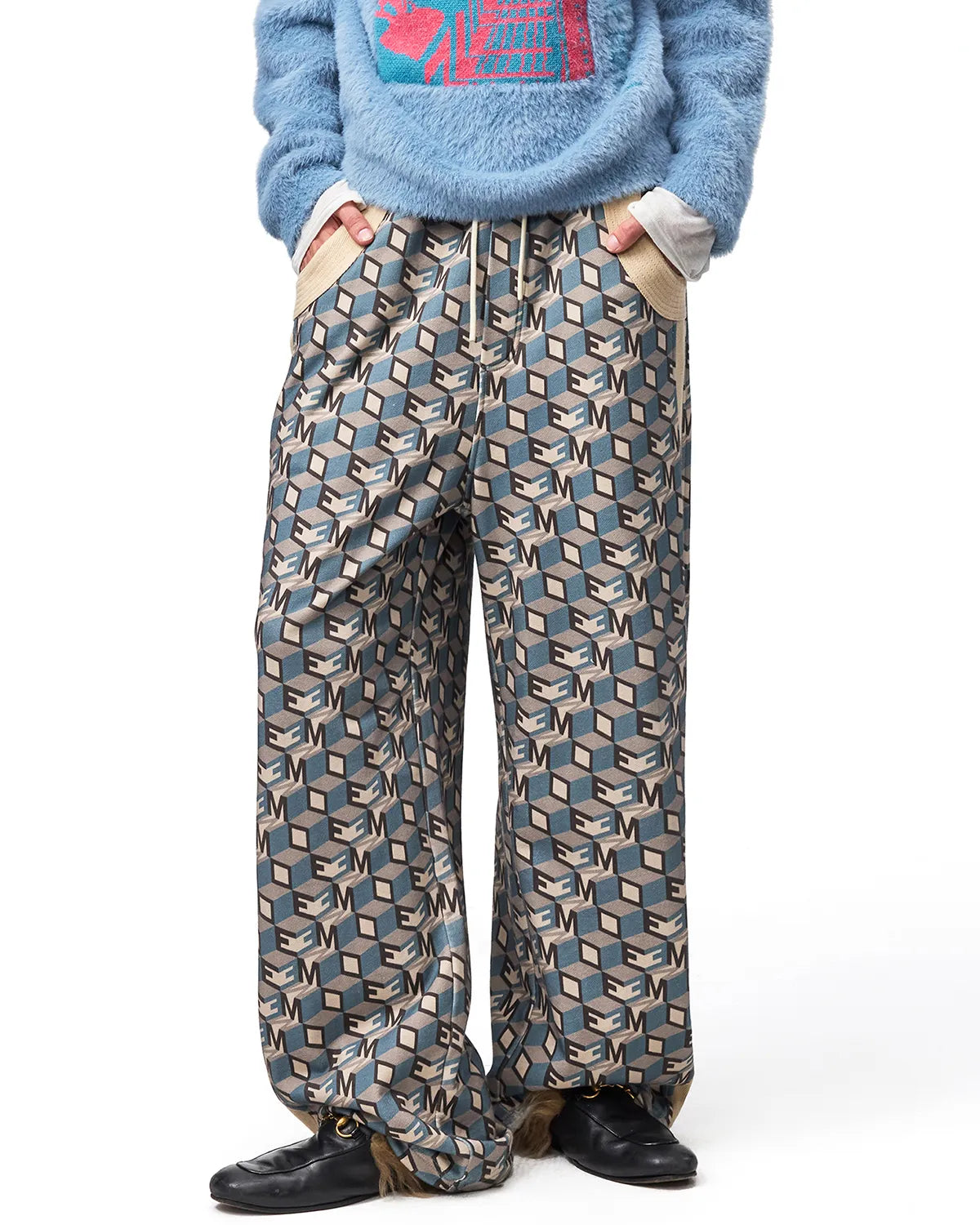 EMO Logo Print Wide-Leg Sweatpants Blue