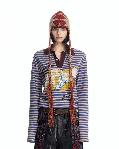 EMO "Retro Film Reel" Striped Knit Polo