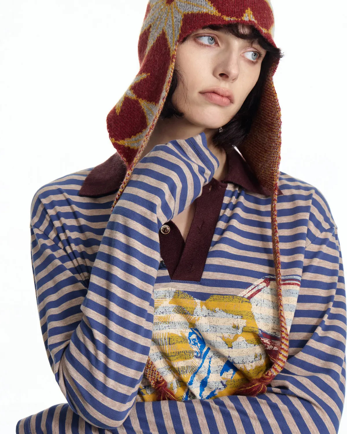 EMO Retro Star Contrast Knit Aviator Hat