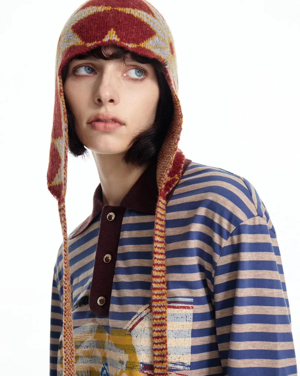 EMO Retro Star Contrast Knit Aviator Hat