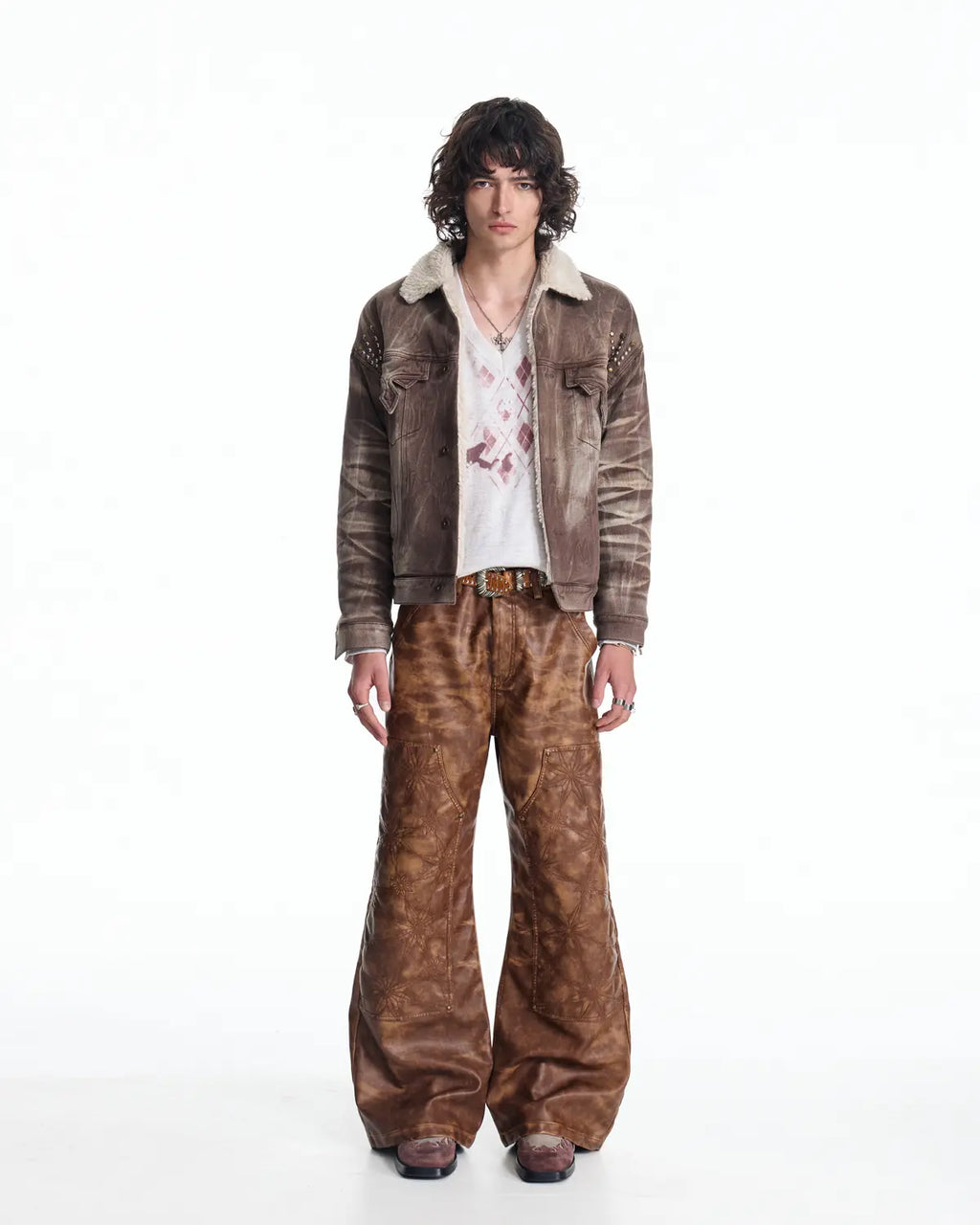 EMO Distressed Studded Faux Leather Trouser