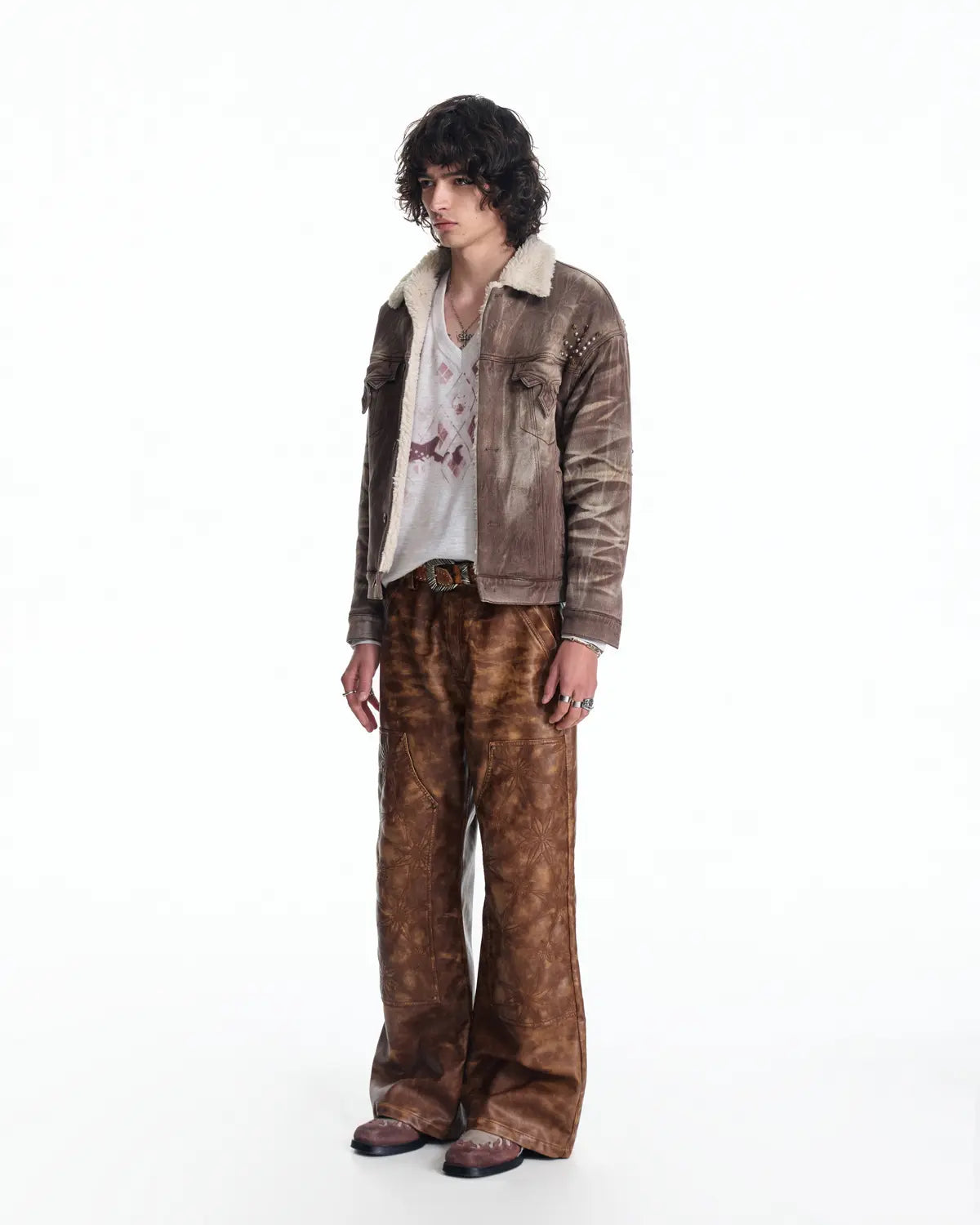EMO Distressed Studded Faux Leather Trouser