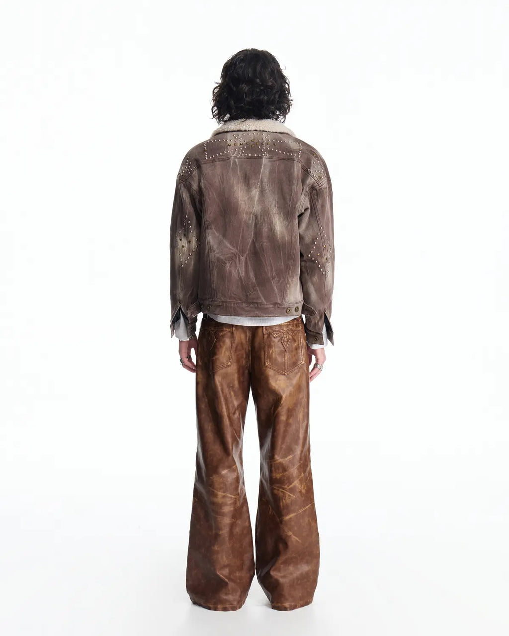 EMO Distressed Studded Faux Leather Trouser