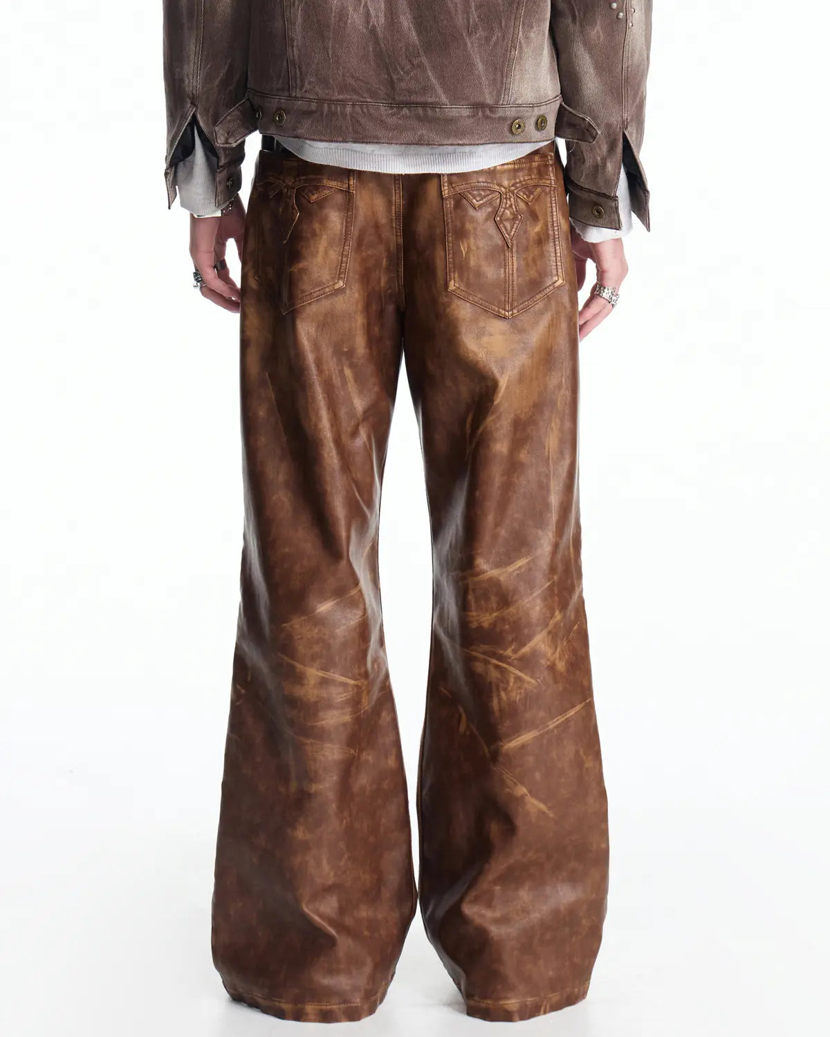 EMO Distressed Studded Faux Leather Trouser