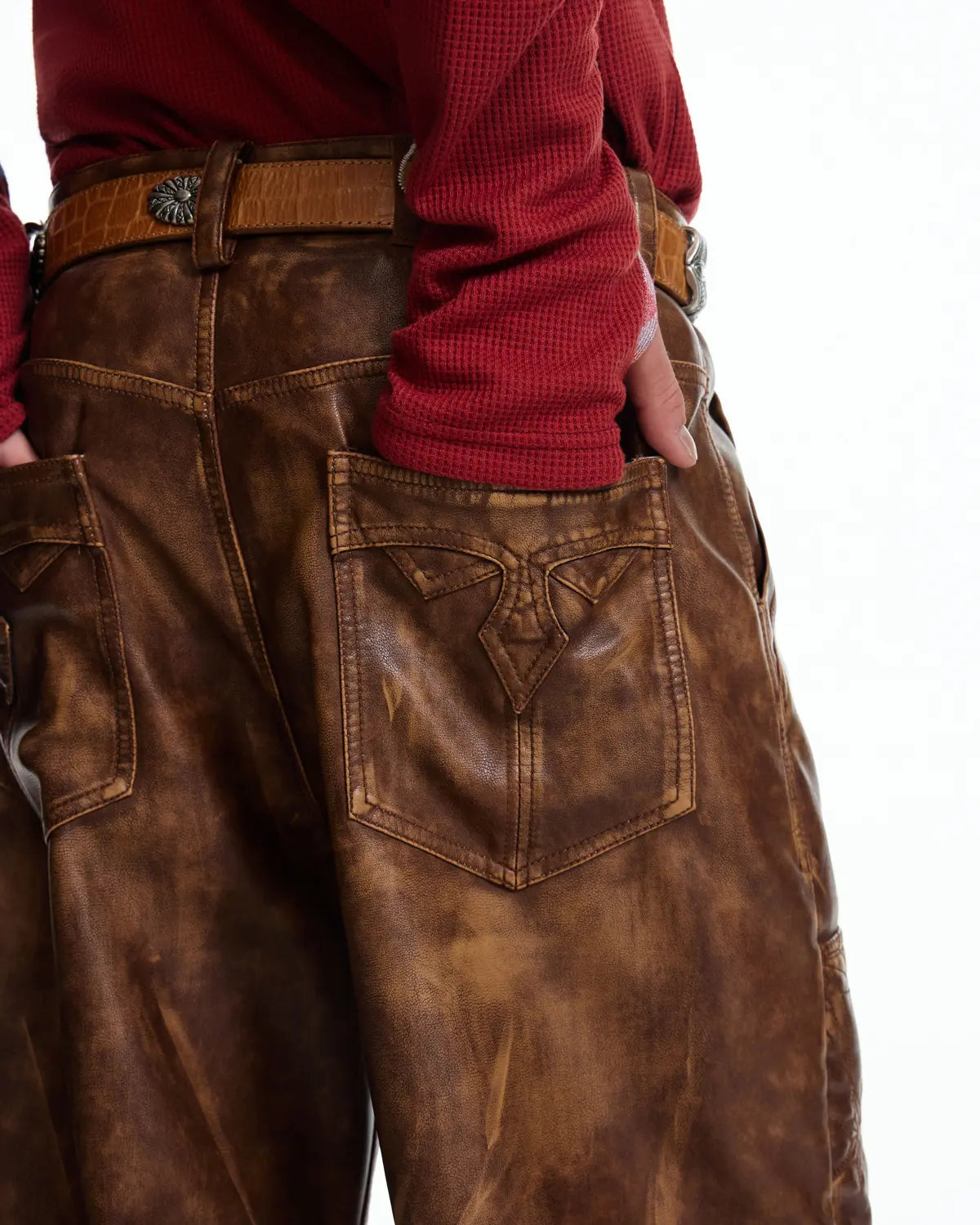 EMO Distressed Studded Faux Leather Trouser