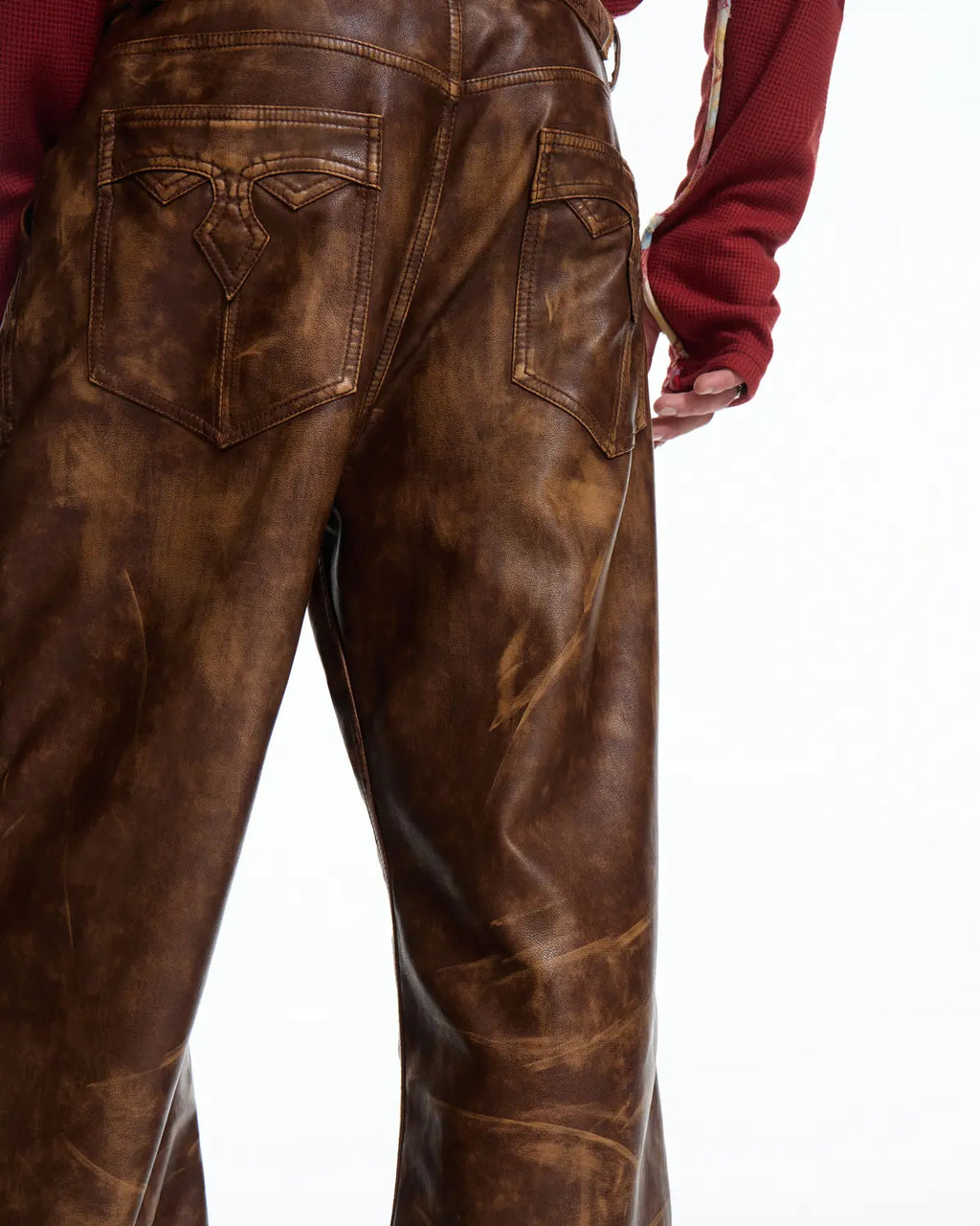 EMO Distressed Studded Faux Leather Trouser