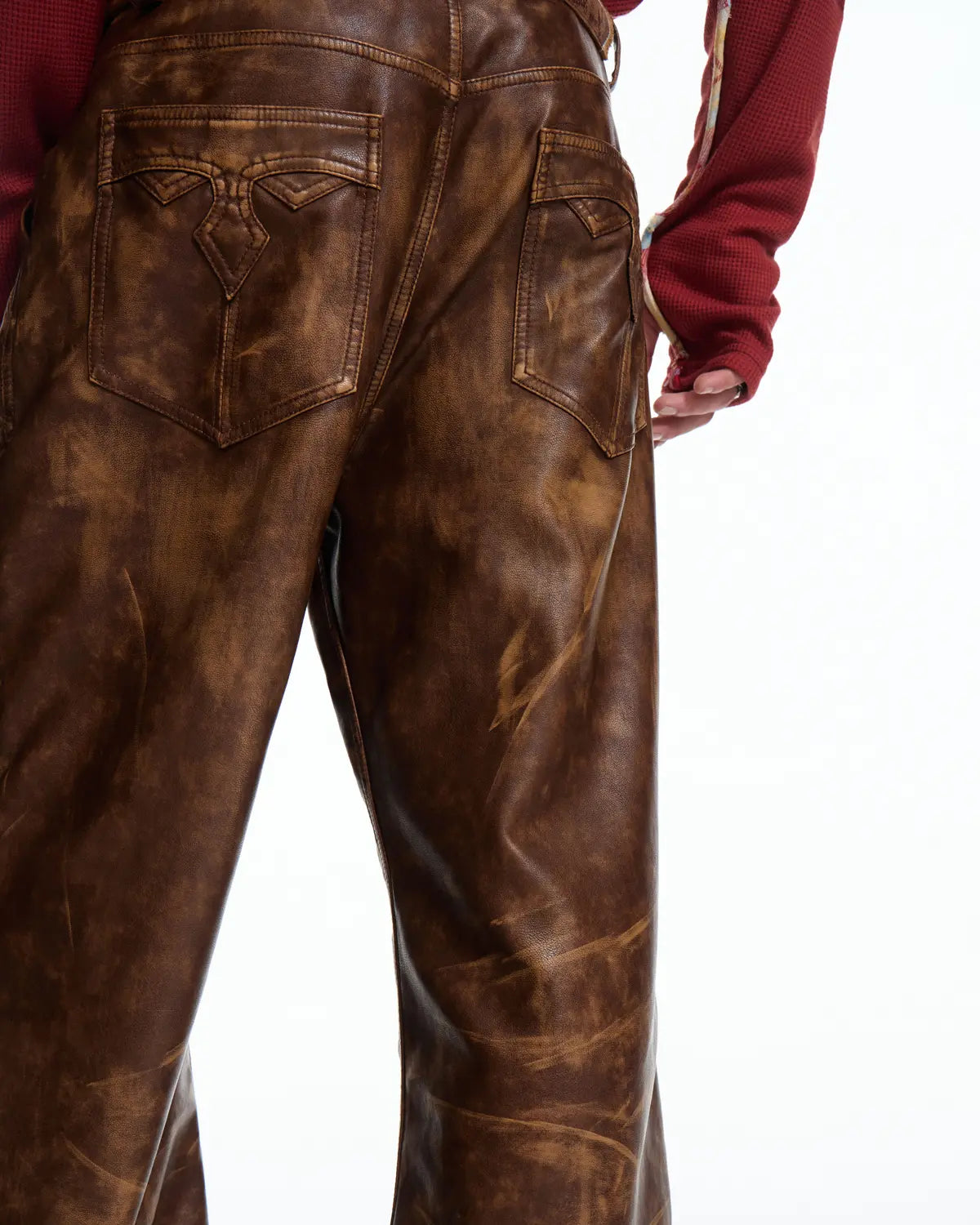 EMO Distressed Studded Faux Leather Trouser