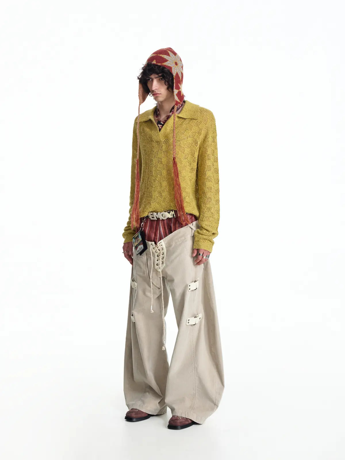 EMO Open-Neck Diamond Knit Relaxed Polo