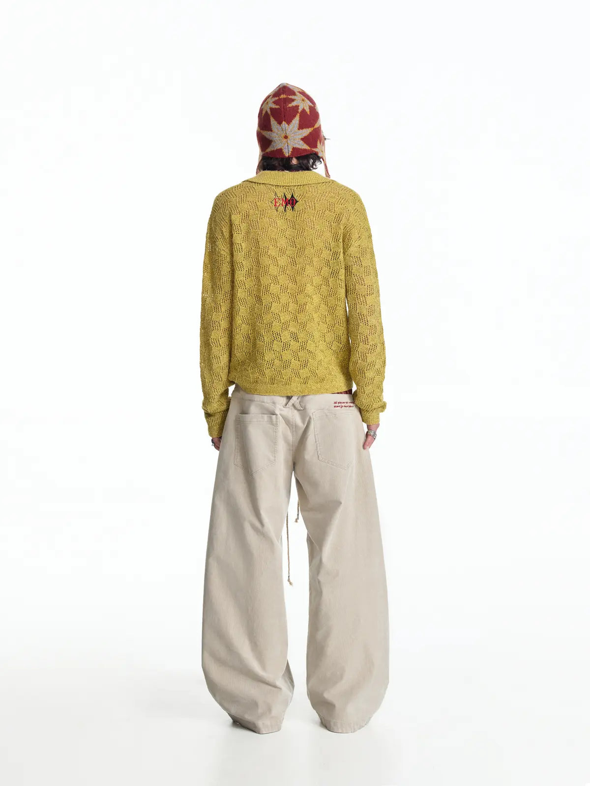 EMO Open-Neck Diamond Knit Relaxed Polo