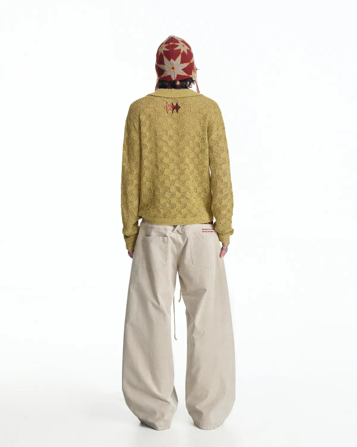 EMO Open-Neck Diamond Knit Relaxed Polo