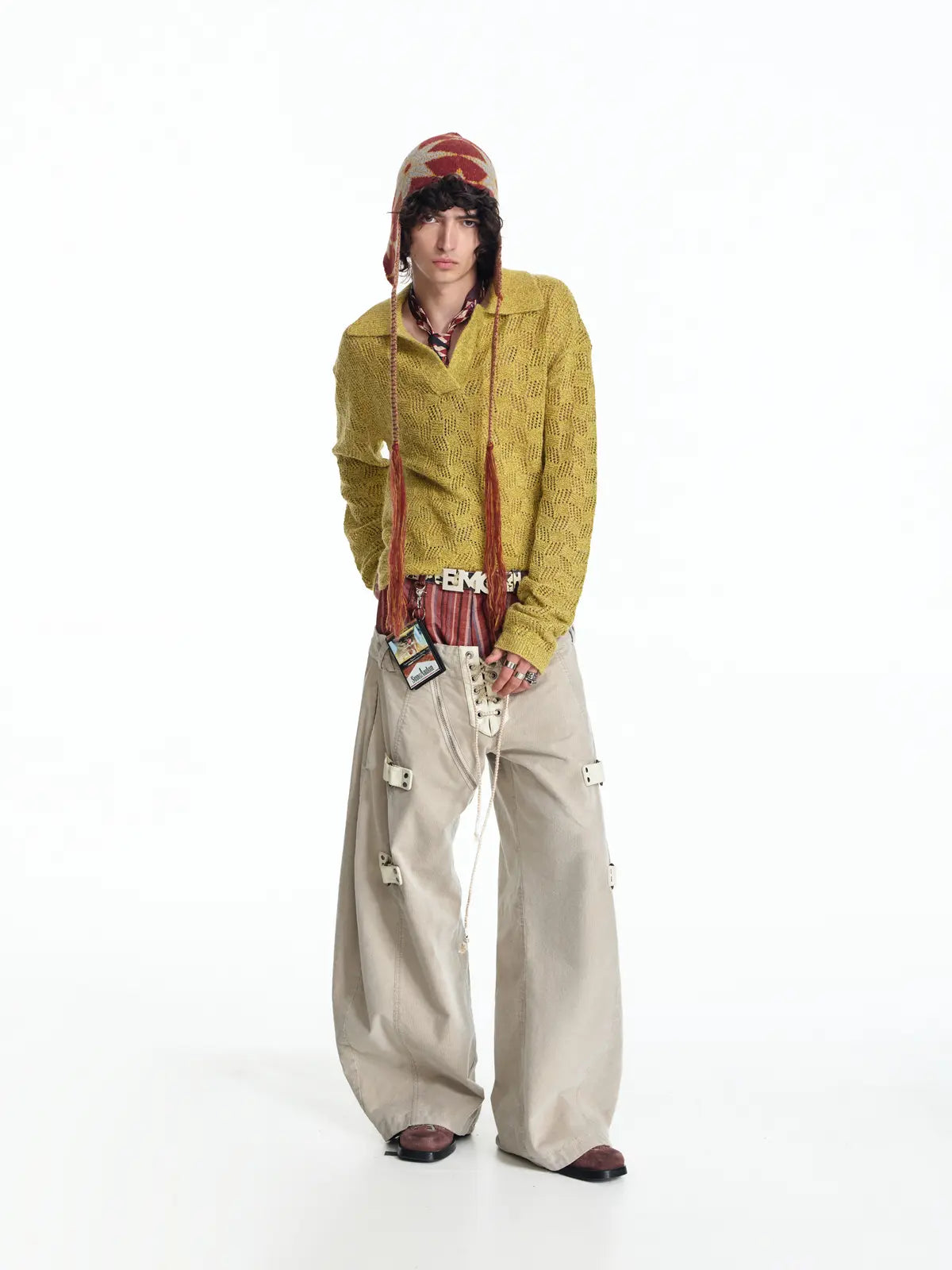 EMO Open-Neck Diamond Knit Relaxed Polo