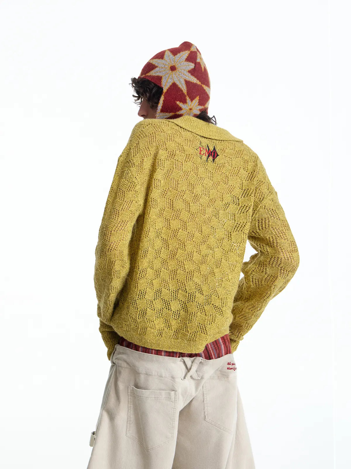 EMO Open-Neck Diamond Knit Relaxed Polo