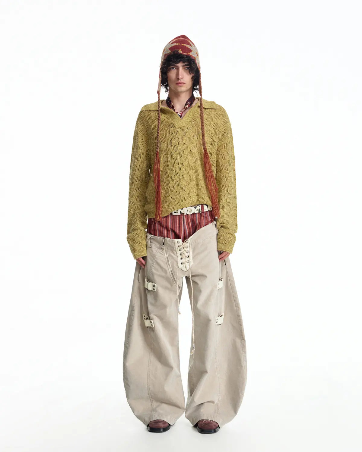 EMO Double Waistline Stripe Cord Pants