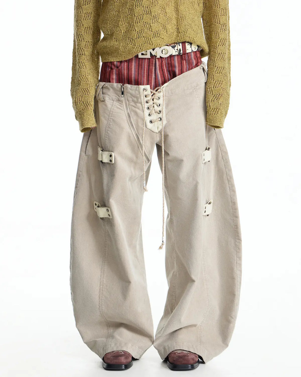 EMO Double Waistline Stripe Cord Pants