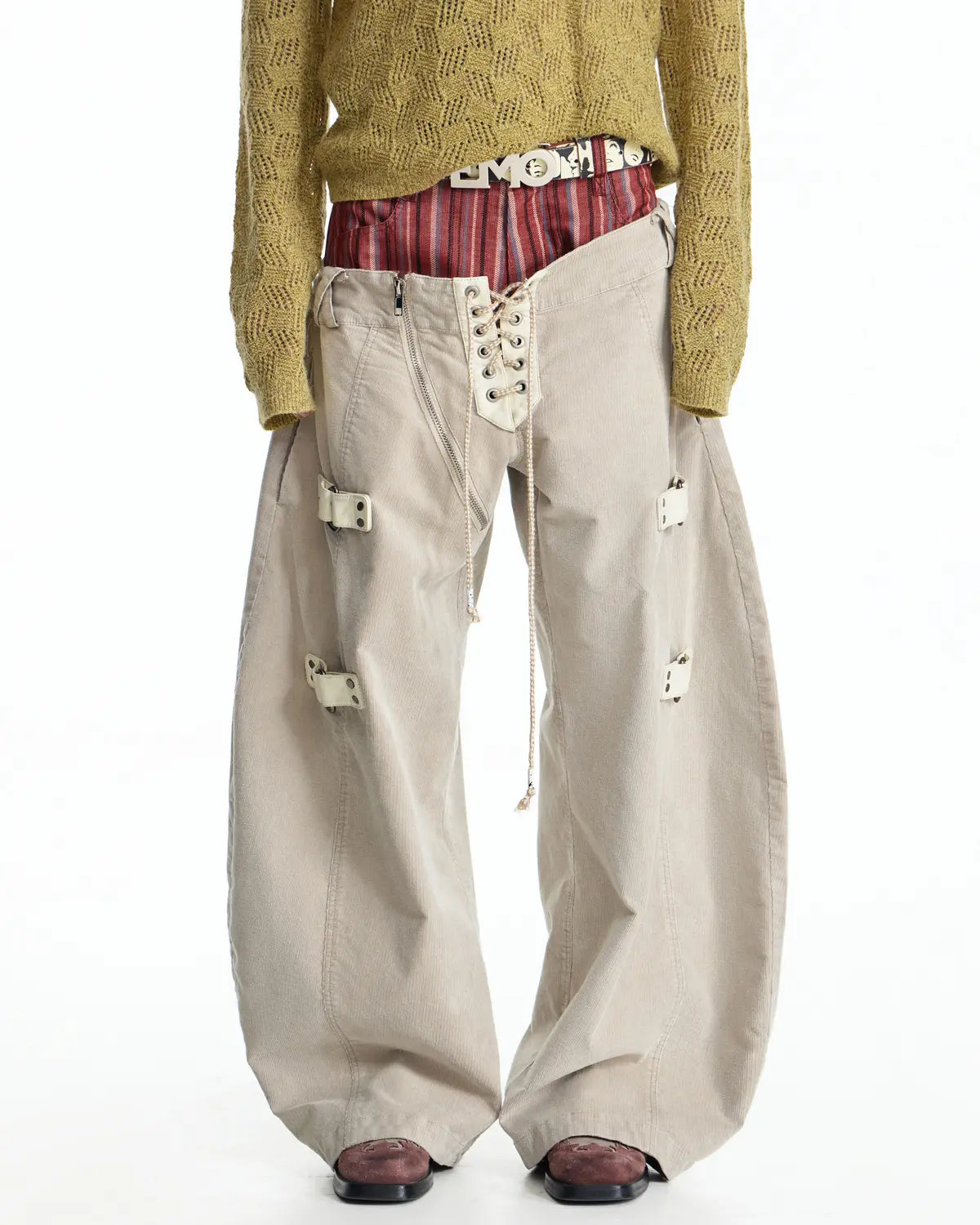 EMO Double Waistline Stripe Cord Pants