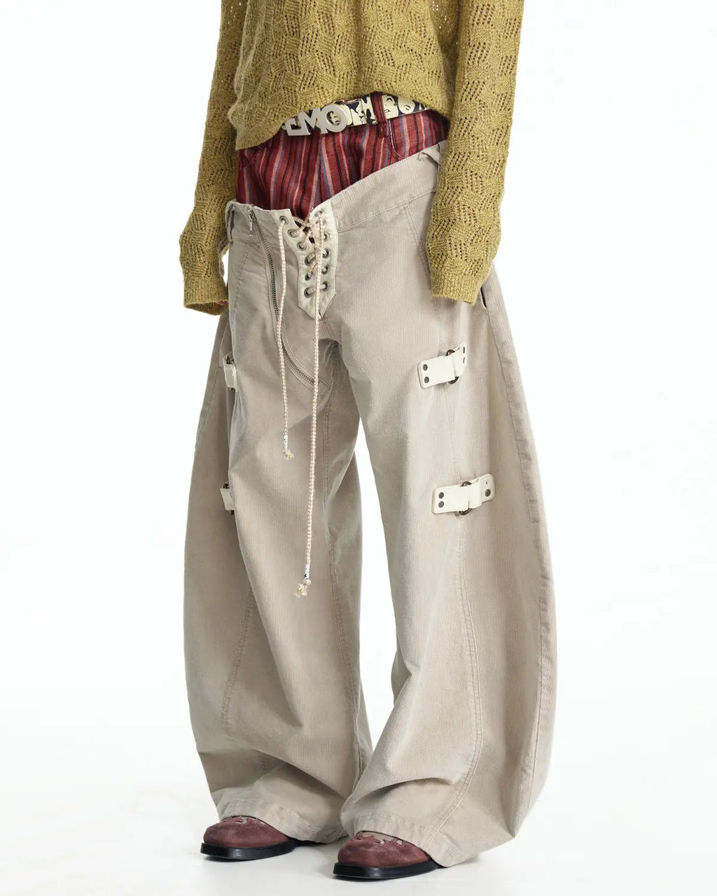 EMO Double Waistline Stripe Cord Pants