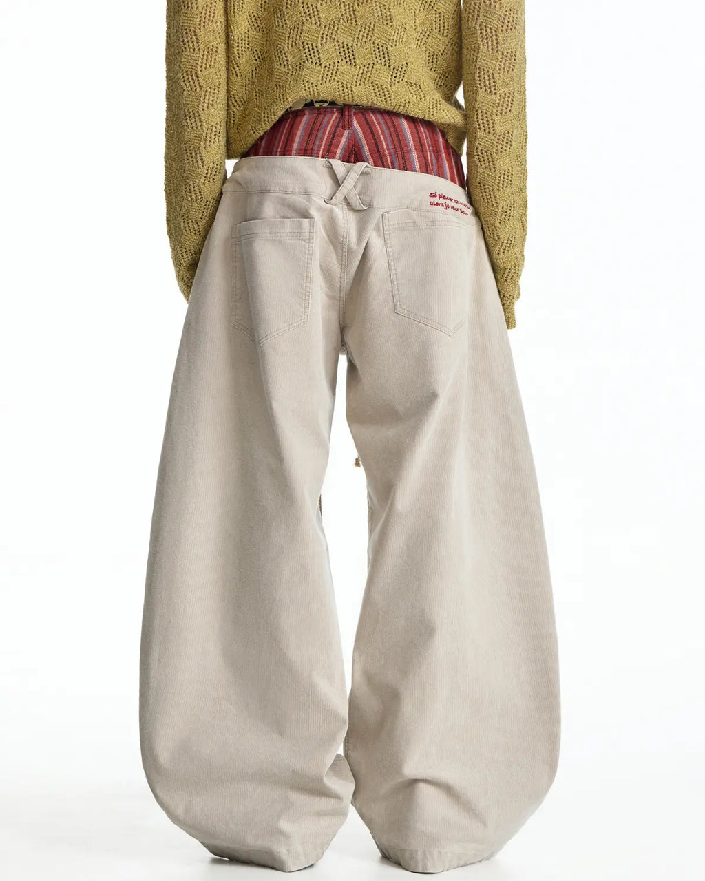 EMO Double Waistline Stripe Cord Pants