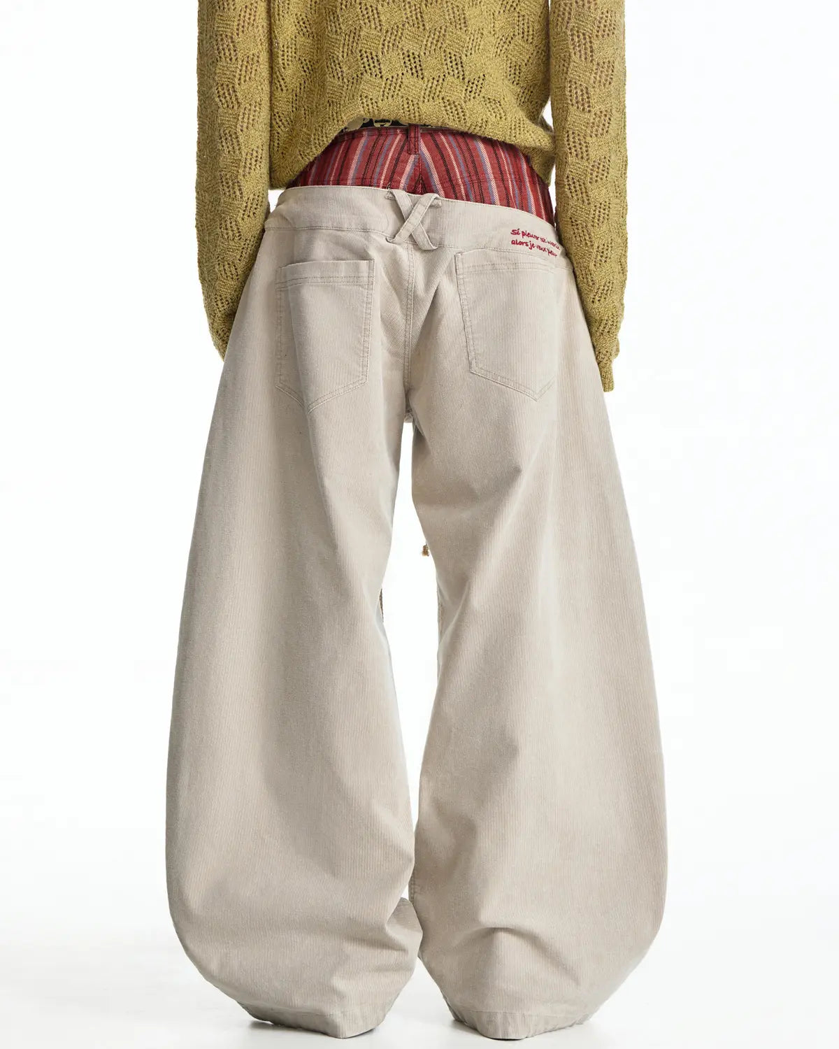 EMO Double Waistline Stripe Cord Pants