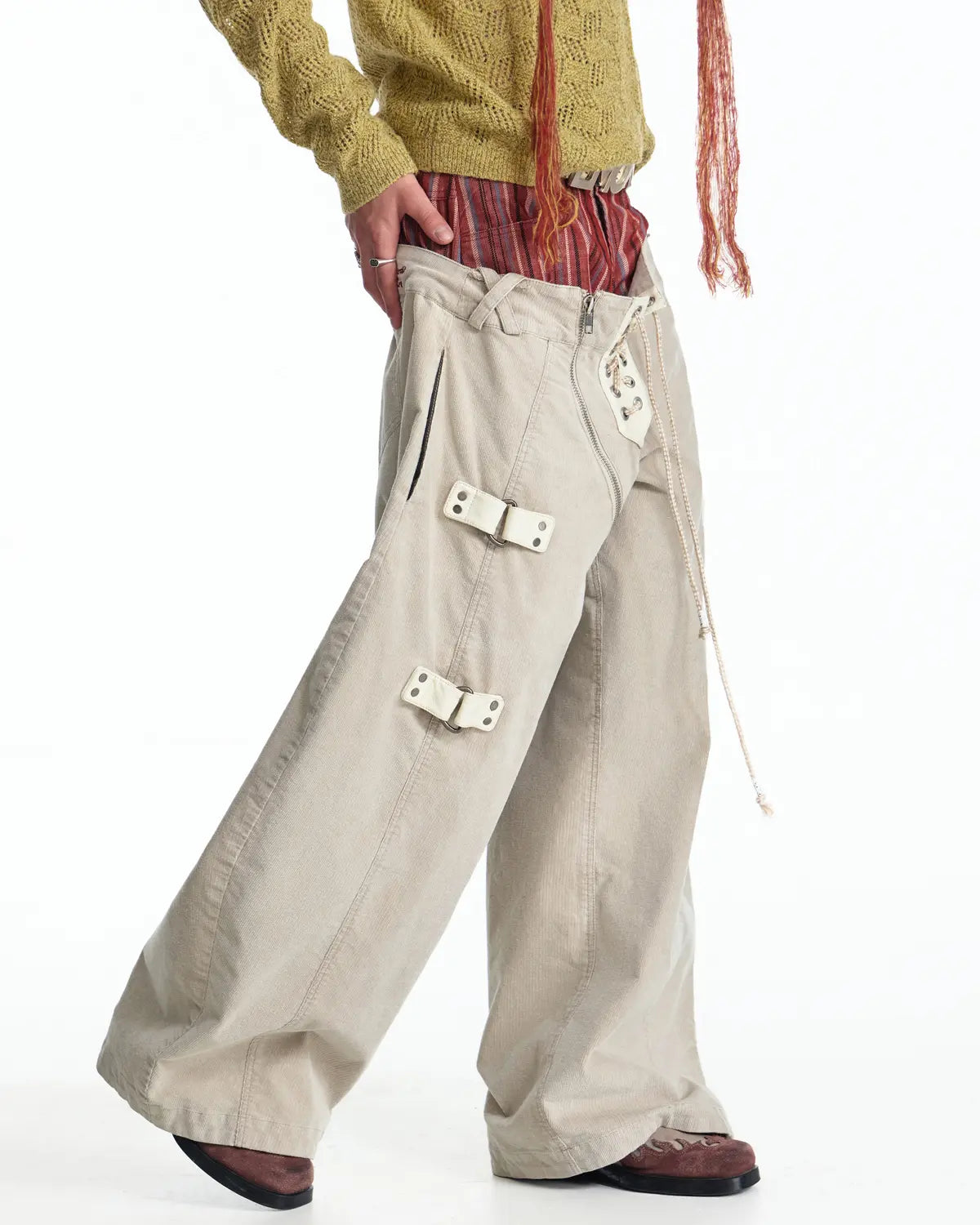 EMO Double Waistline Stripe Cord Pants