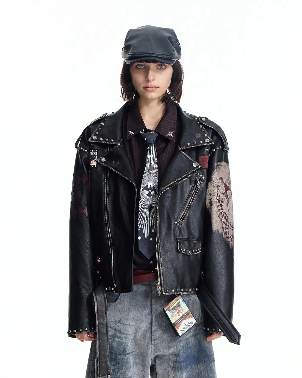 EMO  Wash Studded Faux-Leather Jacket