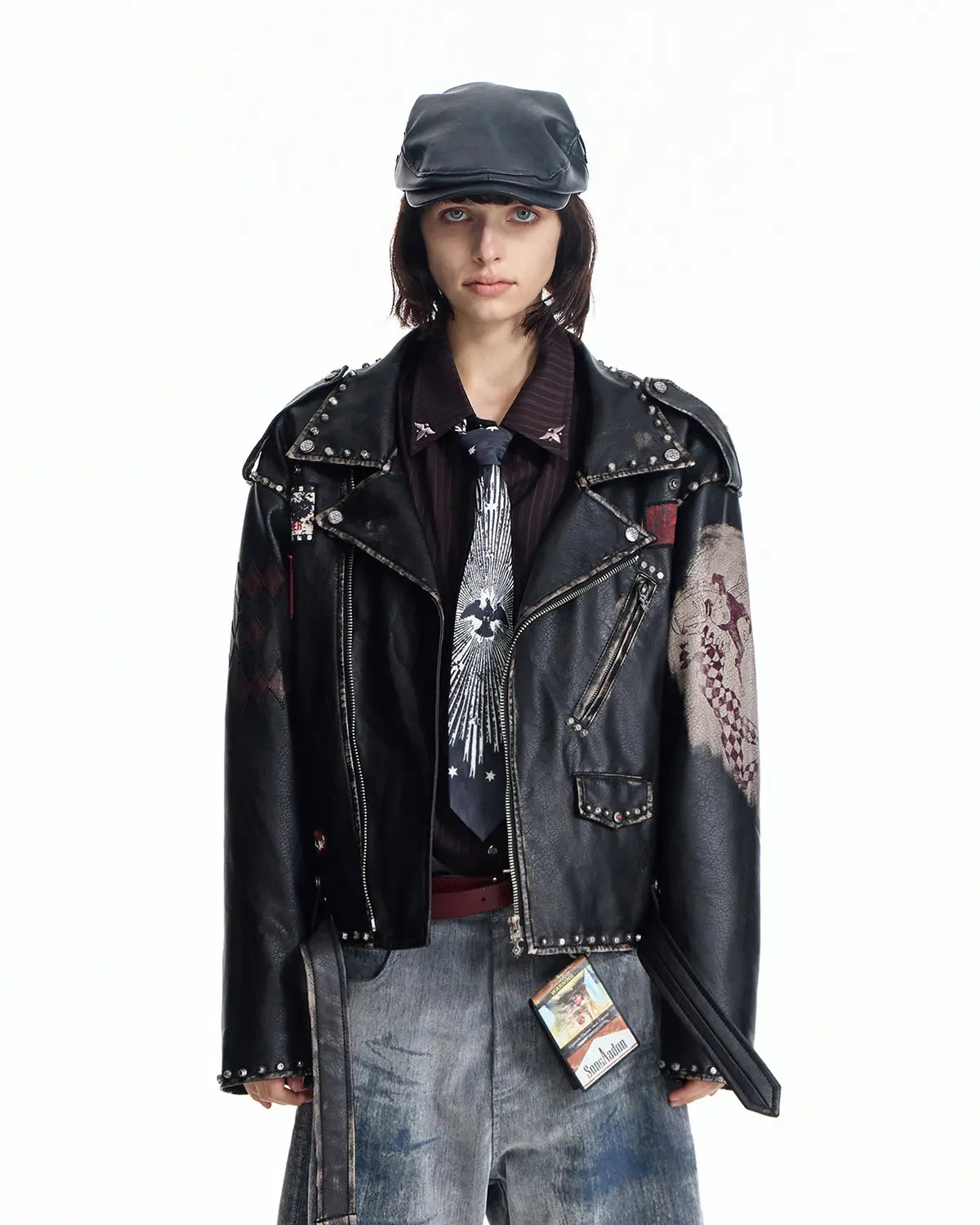 EMO  Wash Studded Faux-Leather Jacket